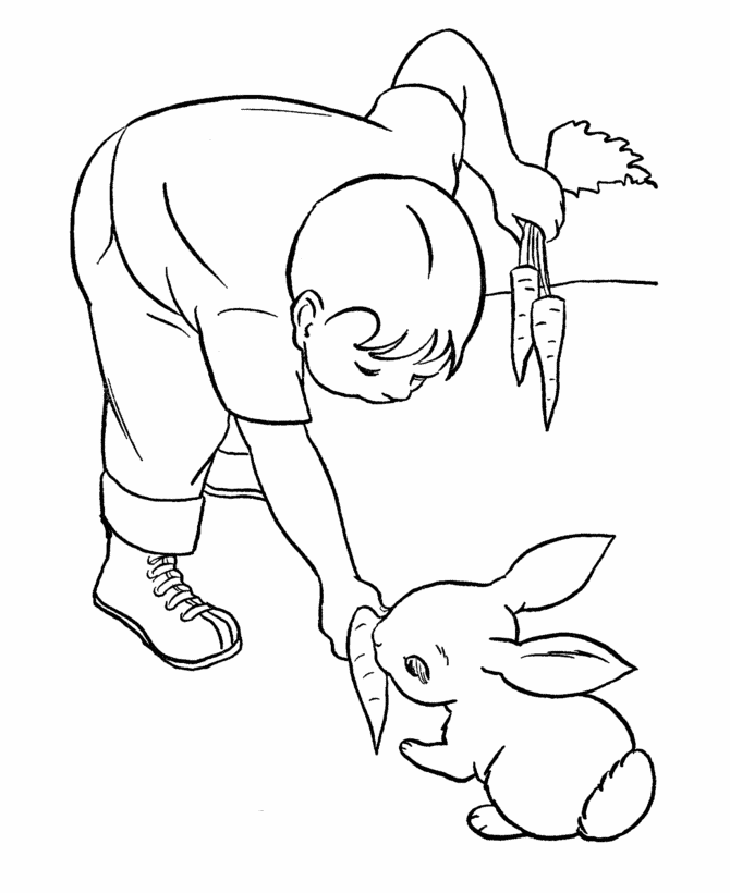 Pets Coloring Pages | Free Printable Feeding pet rabbit a carrot 