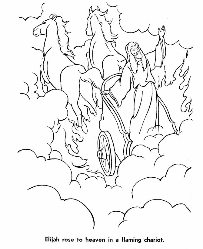 Bible Story characters Coloring Page Sheets - Elijah was taken to 
