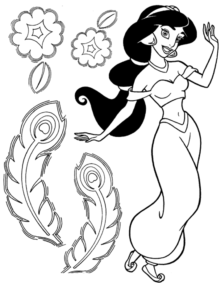 Coloring pages of disney characters " Jasmine and Aladin "