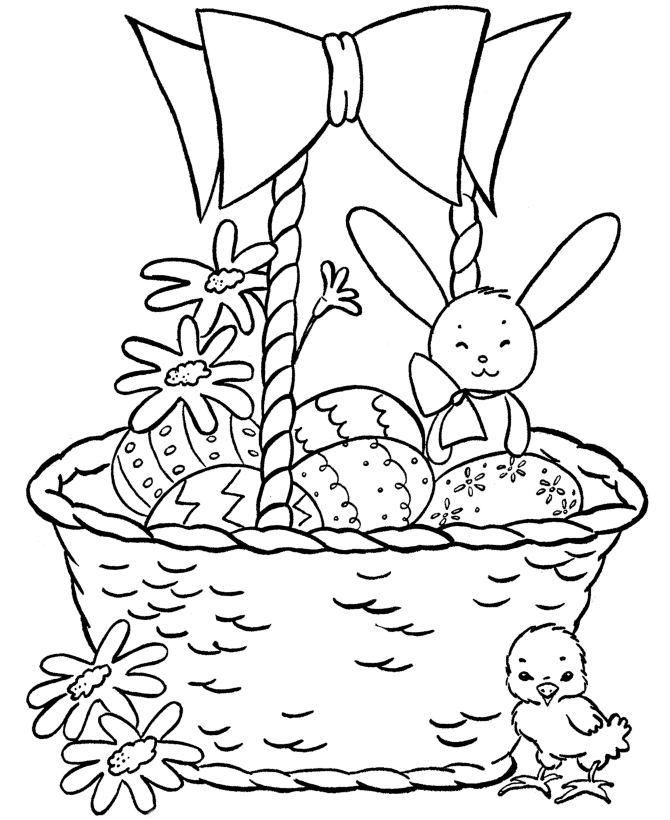 Easter Egg Coloring Pages | BlueBonkers - Easter Basket Chicks 