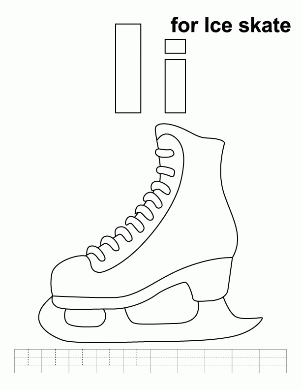 I for ice skate coloring page with handwriting practice | Download ...