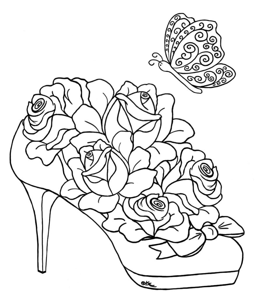 Coloring Pages Roses And Hearts - Coloring Page