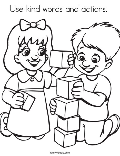 Use kind words and actions Coloring Page - Twisty Noodle