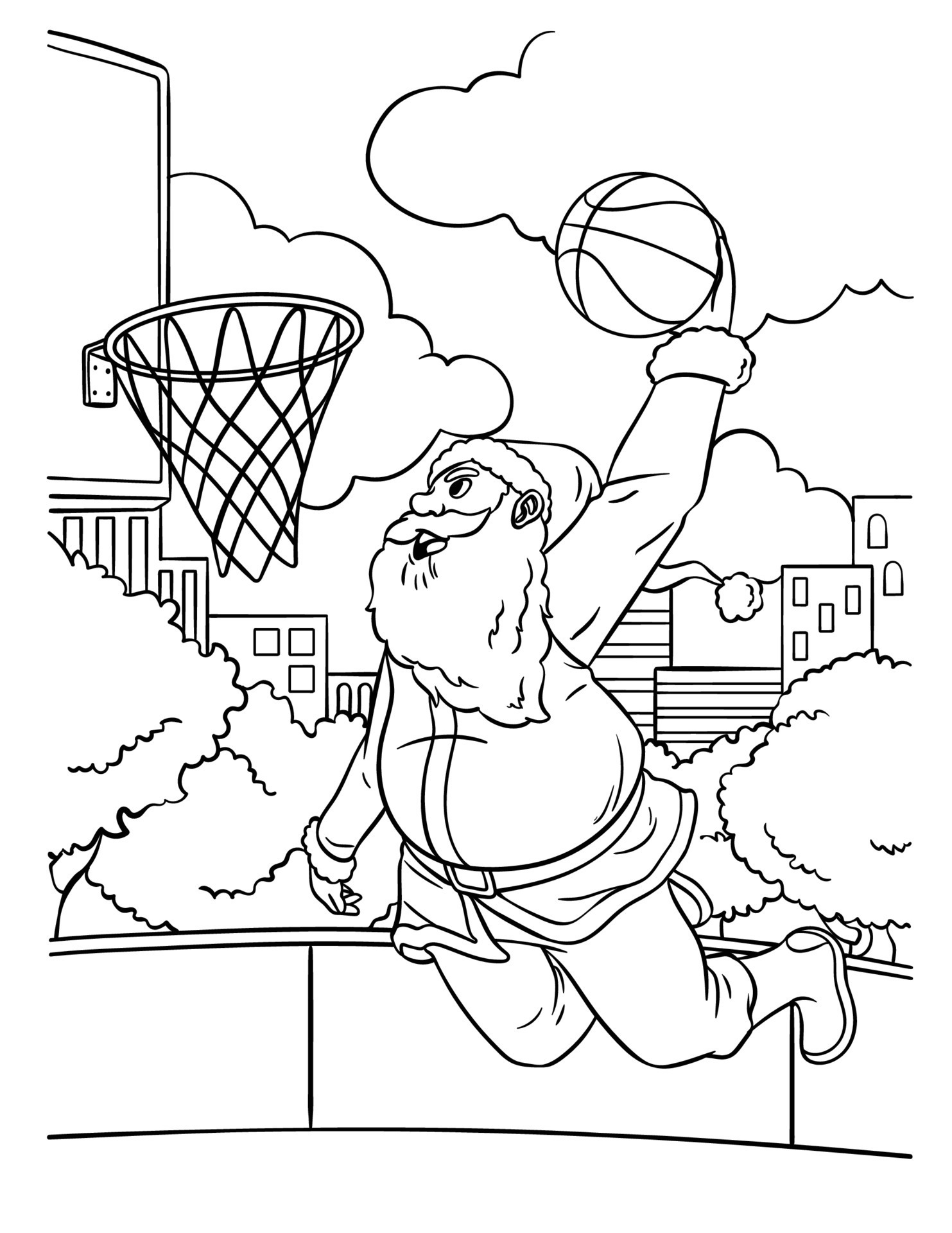 Basketball Santa Slam Dunk Coloring Page for Kids 17022974 Vector Art at  Vecteezy