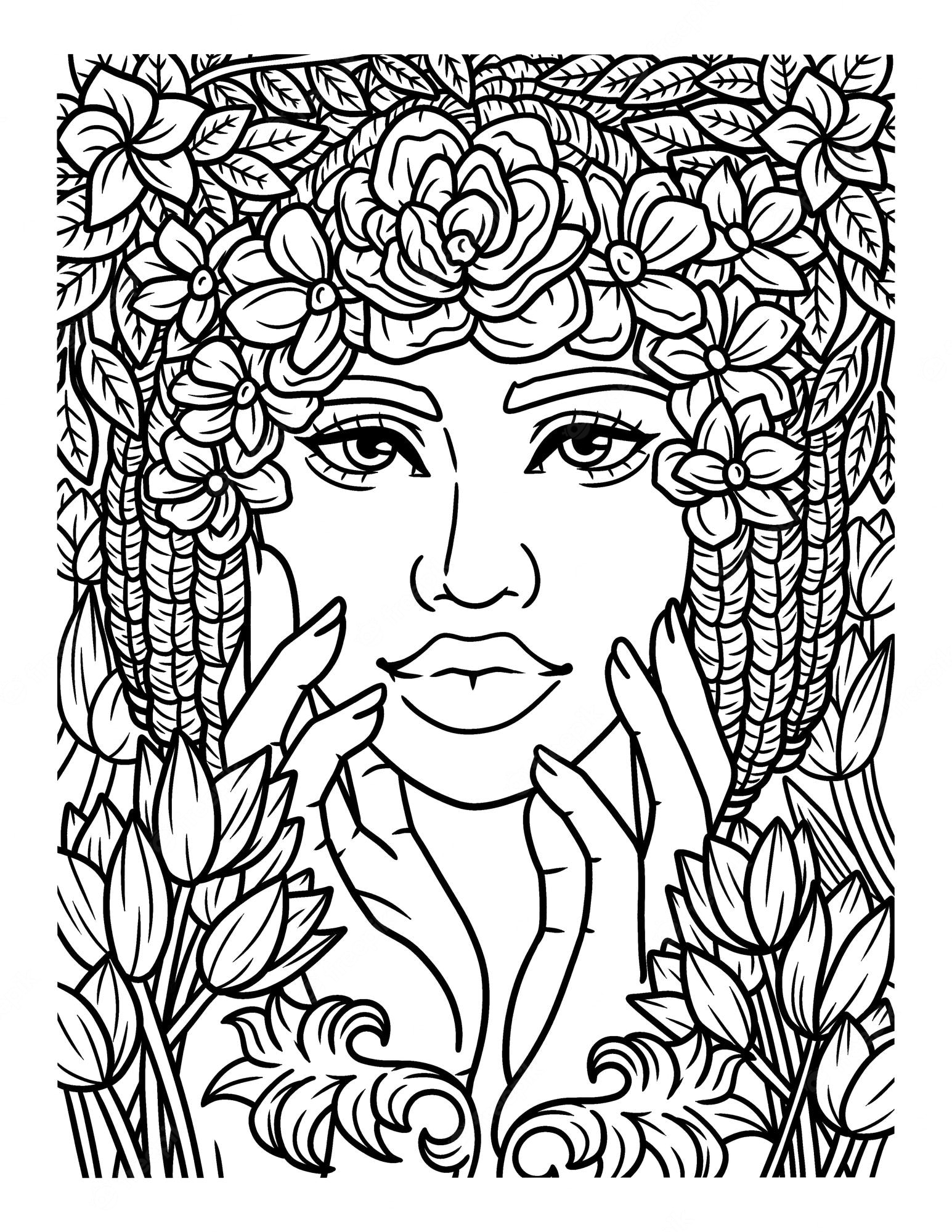 Premium Vector | Afro american flower girl coloring page for kids