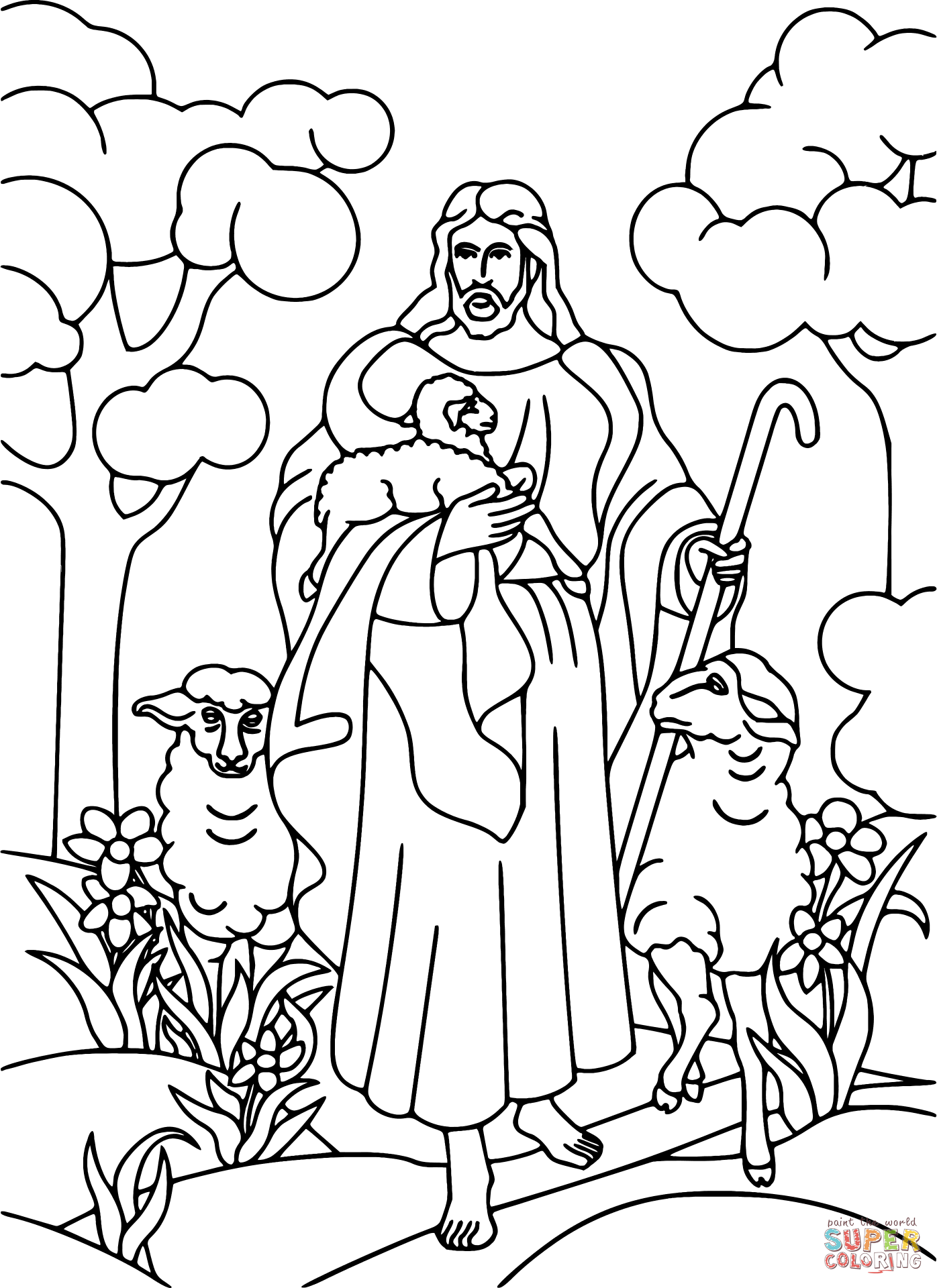 Jesus Holding Lamb coloring page | Free Printable Coloring Pages