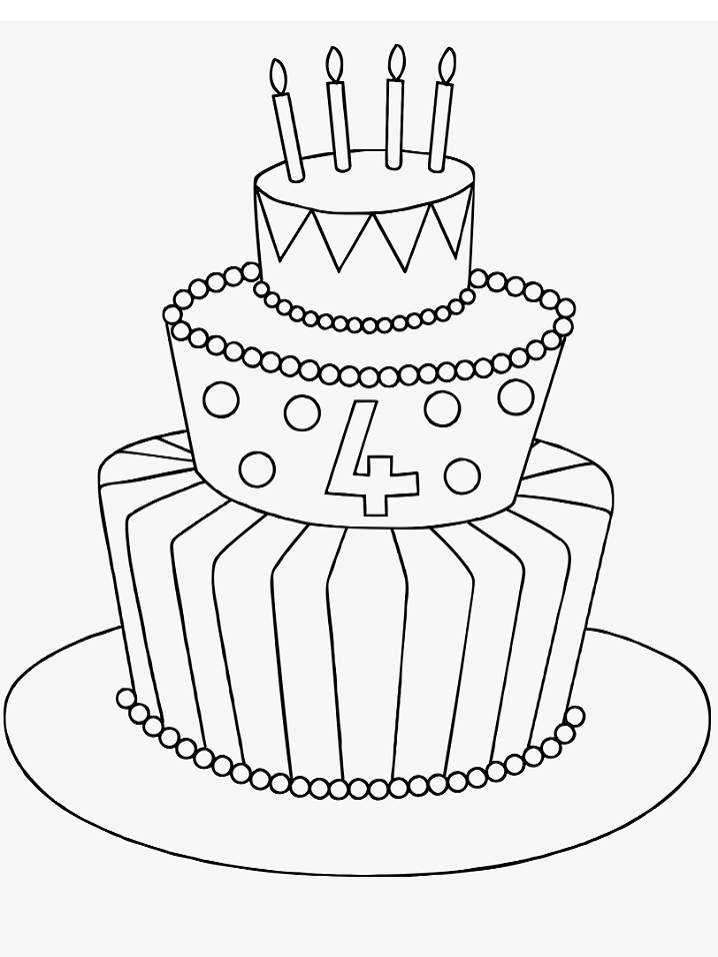 4 Years Old Birthday Cake Coloring Page - Free Printable Coloring Pages for  Kids