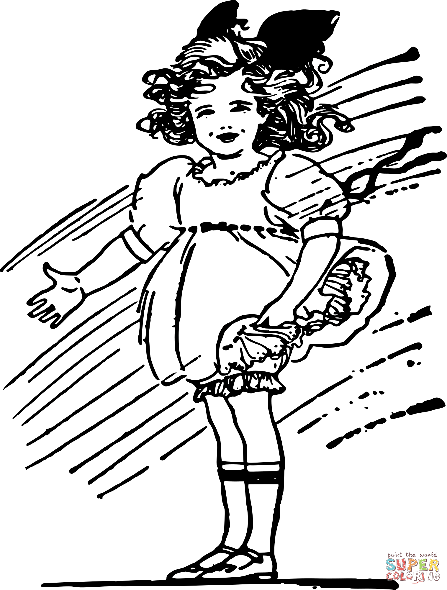 Vintage Windy Day coloring page | Free Printable Coloring Pages