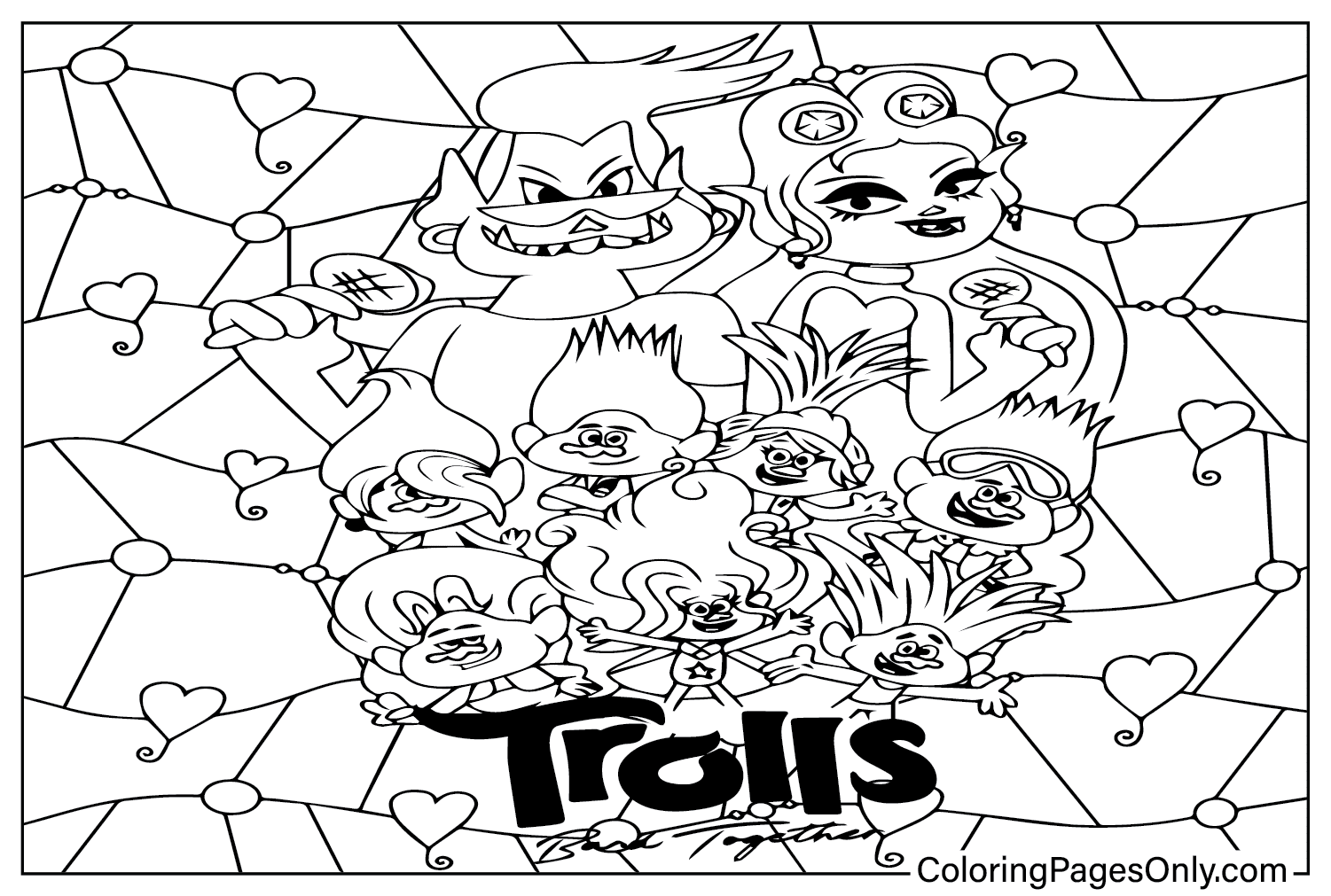 Trolls Band Together Color Page - Free Printable Coloring Pages