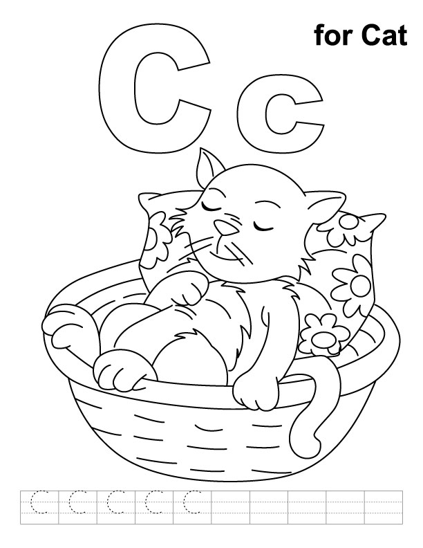 C for cat coloring page with handwriting practice | Download Free C for cat coloring  page with handwriting practice for kids | Best Coloring Pages