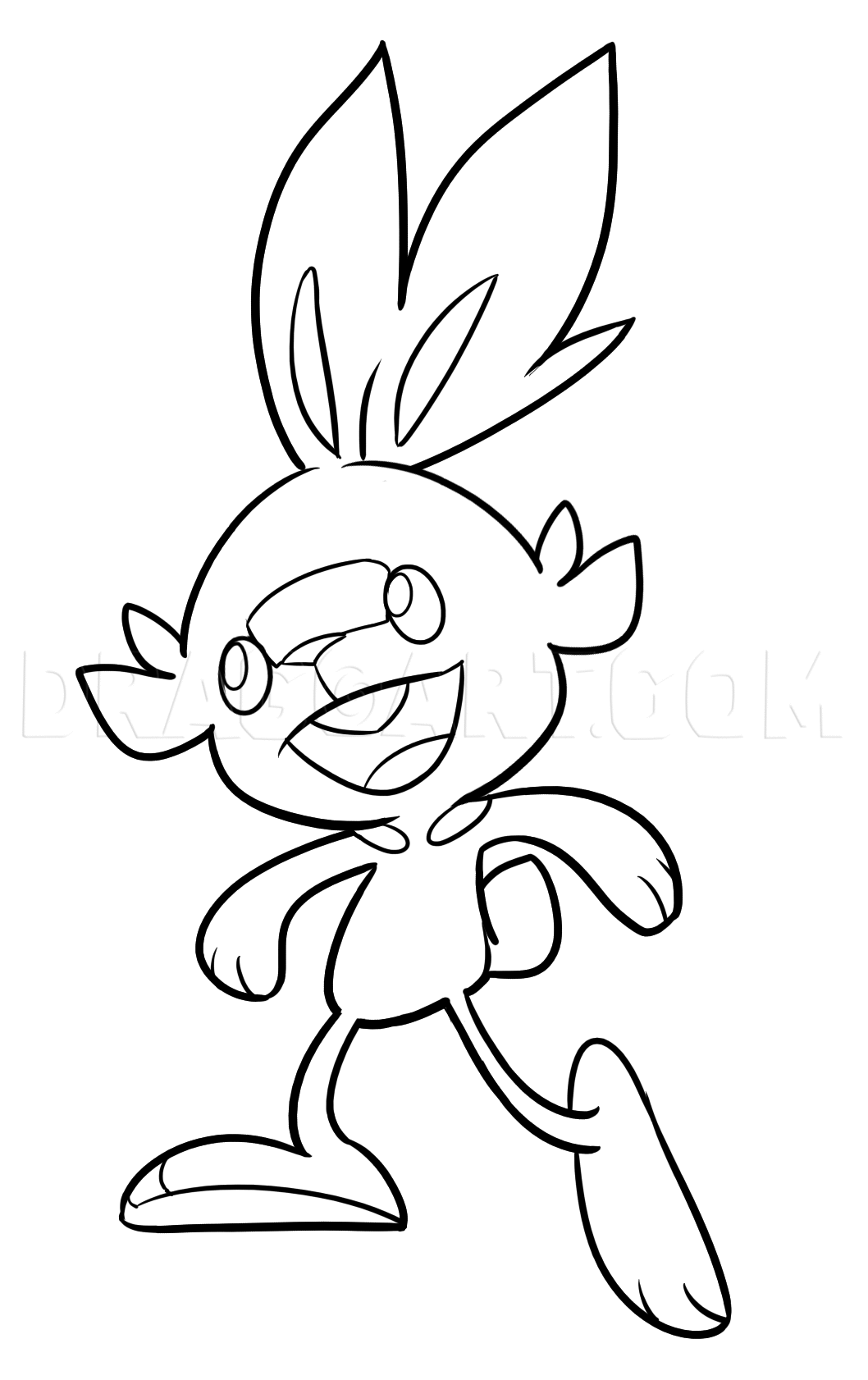How to Draw Scorbunny,Pokemon Sword and Shield, Coloring Page, Trace Drawing