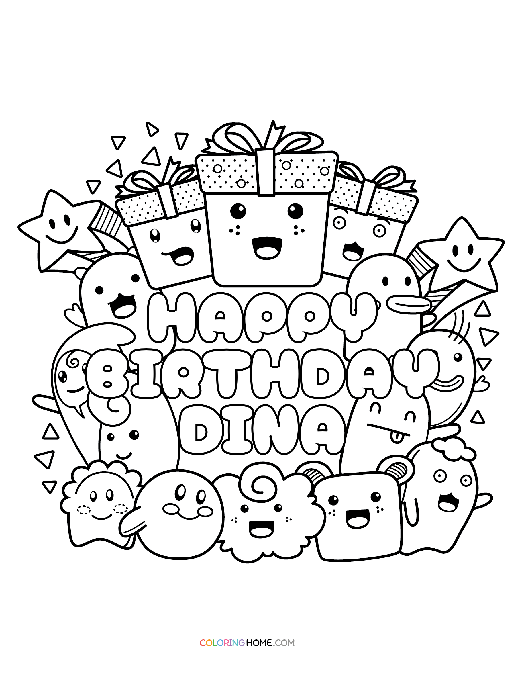 Happy Birthday Dina coloring page