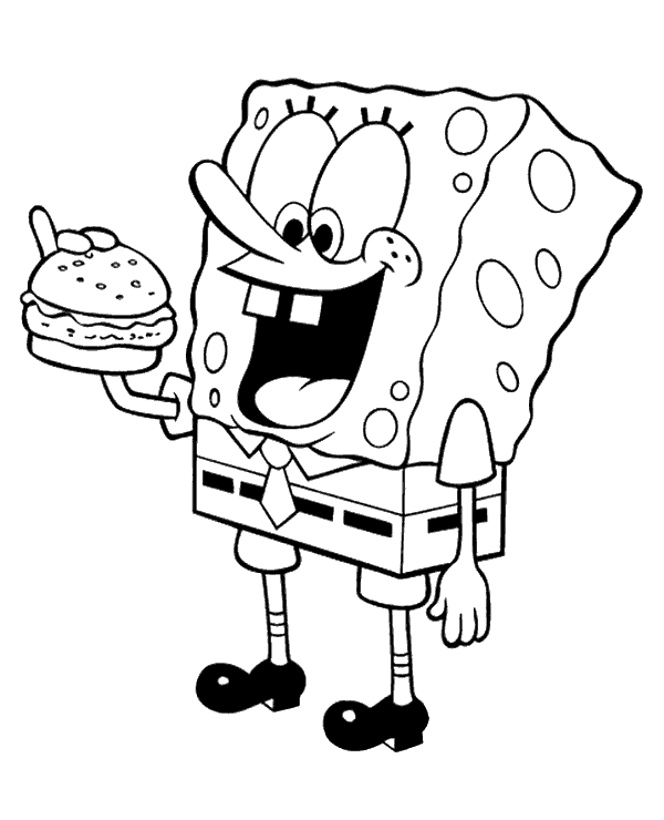 Spongebob eats hamburger coloring page - Topcoloringpages.net