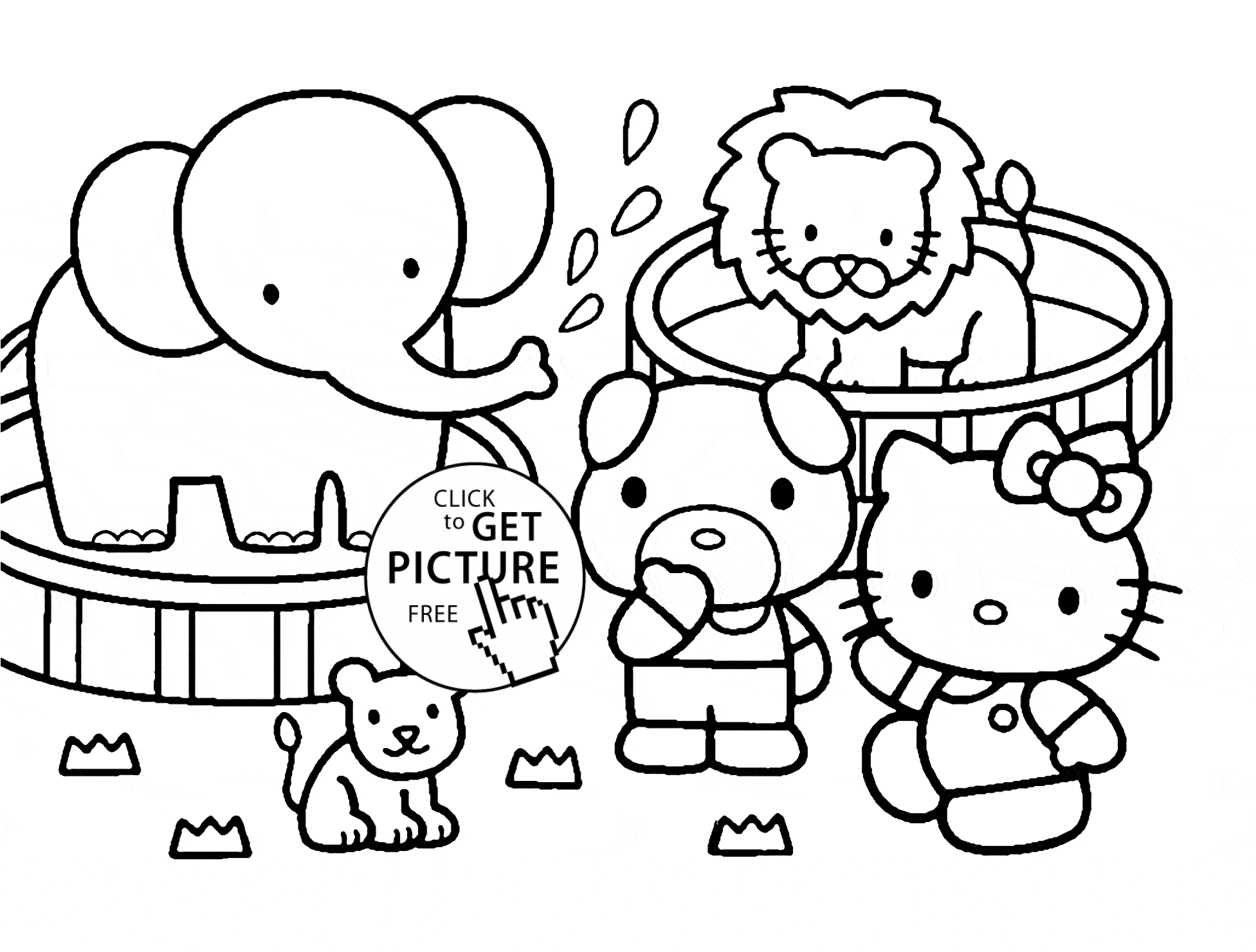 Kitty and zoo animals coloring page for kids, animal coloring ...