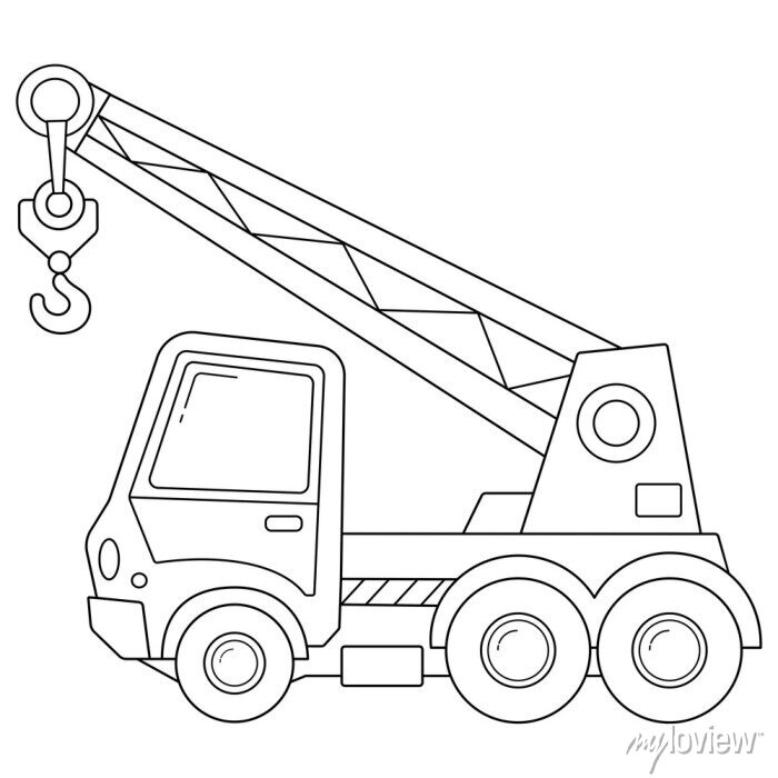 Coloring page outline of cartoon truck crane. construction vehicles. • wall  stickers men at work, work, professional | myloview.com
