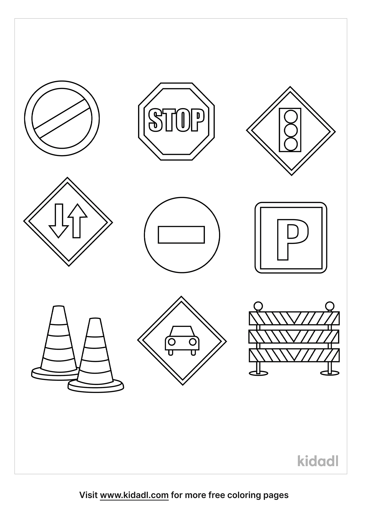 Traffic Signs For Kids Coloring Page | Free Outdoor Coloring Page | Kidadl