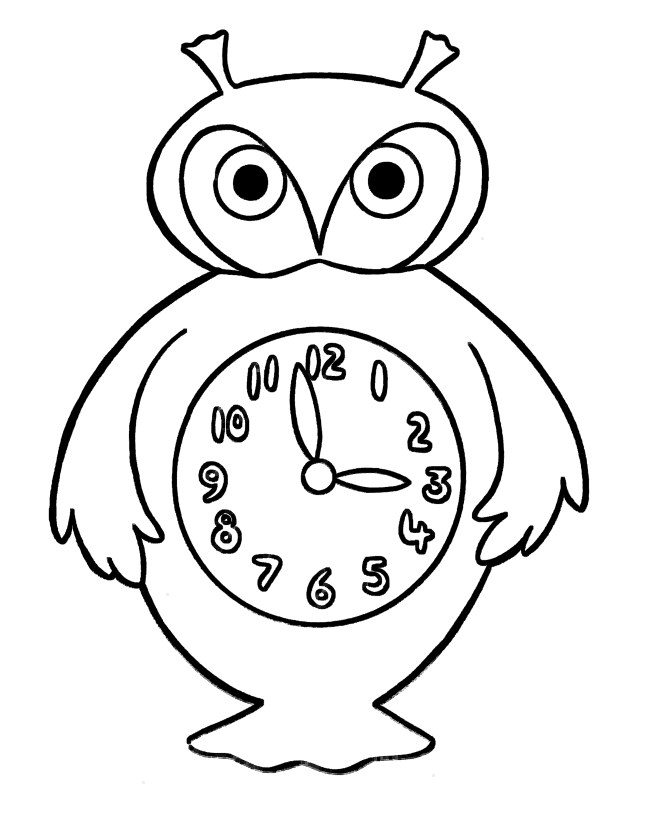 Clock Coloring Pages http://www.bestcoloringpagesforkids.com/clock-coloring- pages.html | Preschool coloring pages, Owl coloring pages, Shape coloring  pages