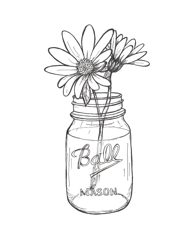 Flowers in a Jar | Mason Ball Jar Sunflowers Daisies Art Print by  henryfarmcreative - X-Small | Mason jar tattoo, Flower sketches, Art prints