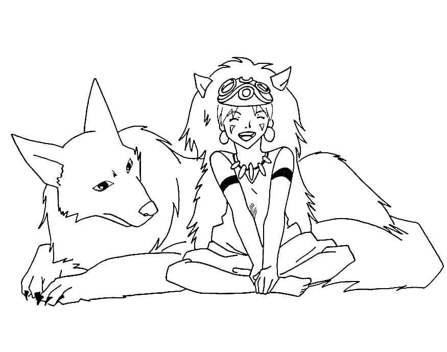 Happy Princess Mononoke Coloring Page - Anime Coloring Pages