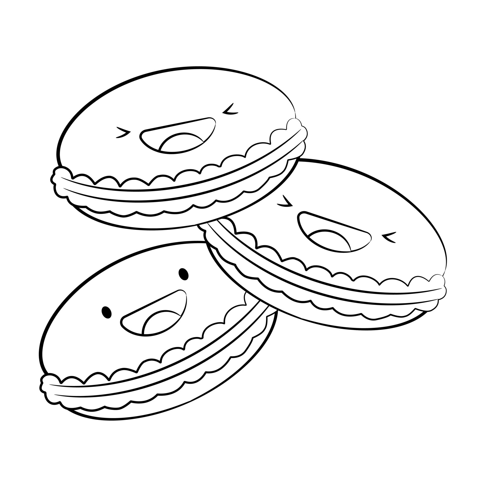 Outline Style Cute macarons vector icon isolated on white background.  Cartoon Sticker. Kawaii smiling food illustration. Flat cartoon outline  style. Coloring page. 10596254 Vector Art at Vecteezy