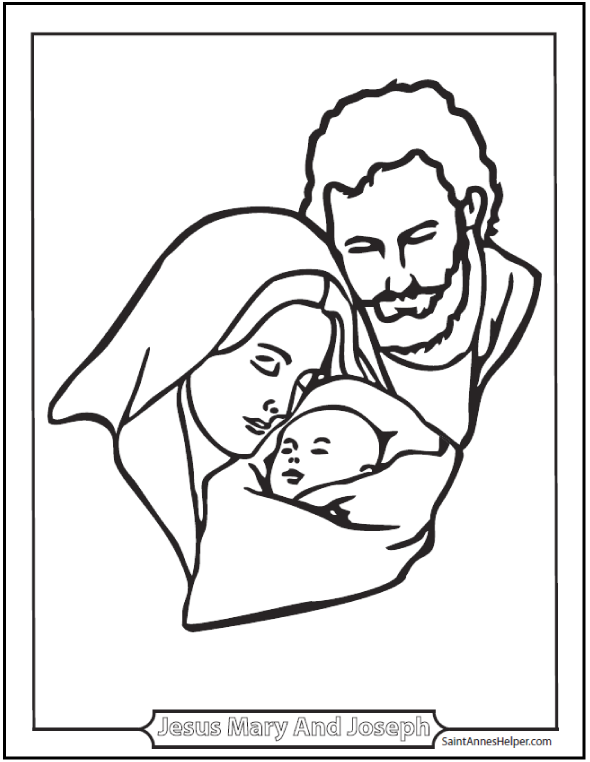 Joseph, Mary, and Jesus Coloring Page