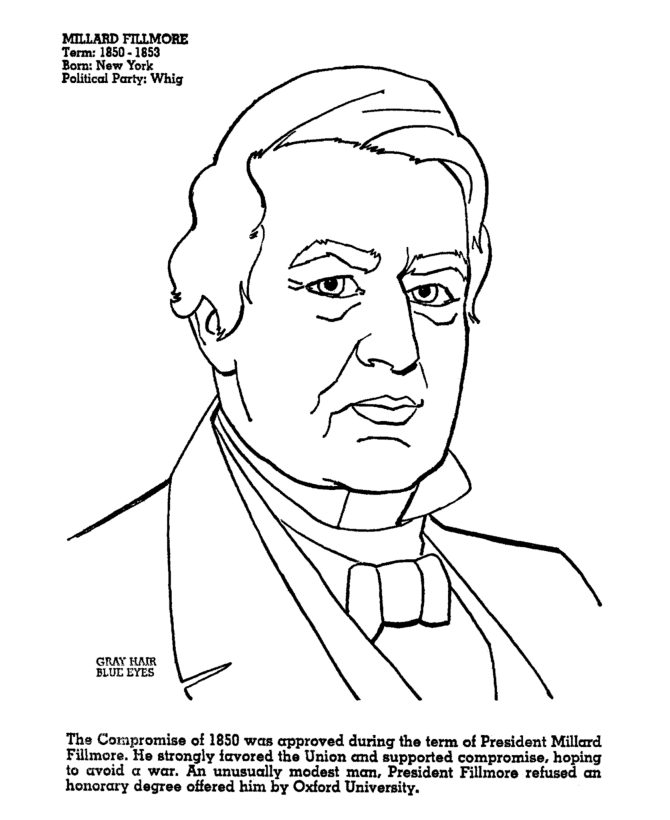 USA-Printables: US Presidents Coloring Pages - President Millard Fillmore -  Thirteenth President of the United States - 3 -