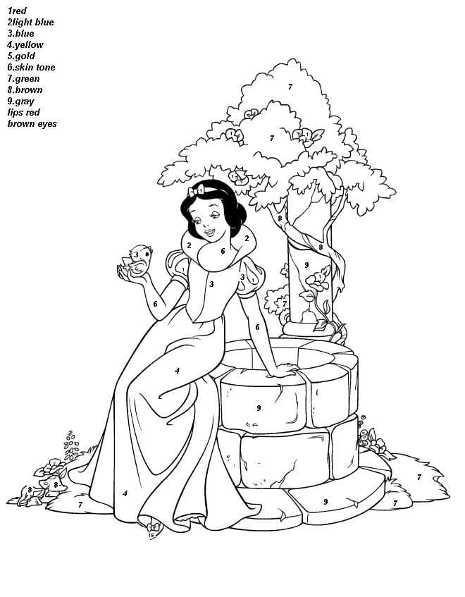 Snow White Color By Number Coloring Page - Free Printable Coloring Pages  for Kids