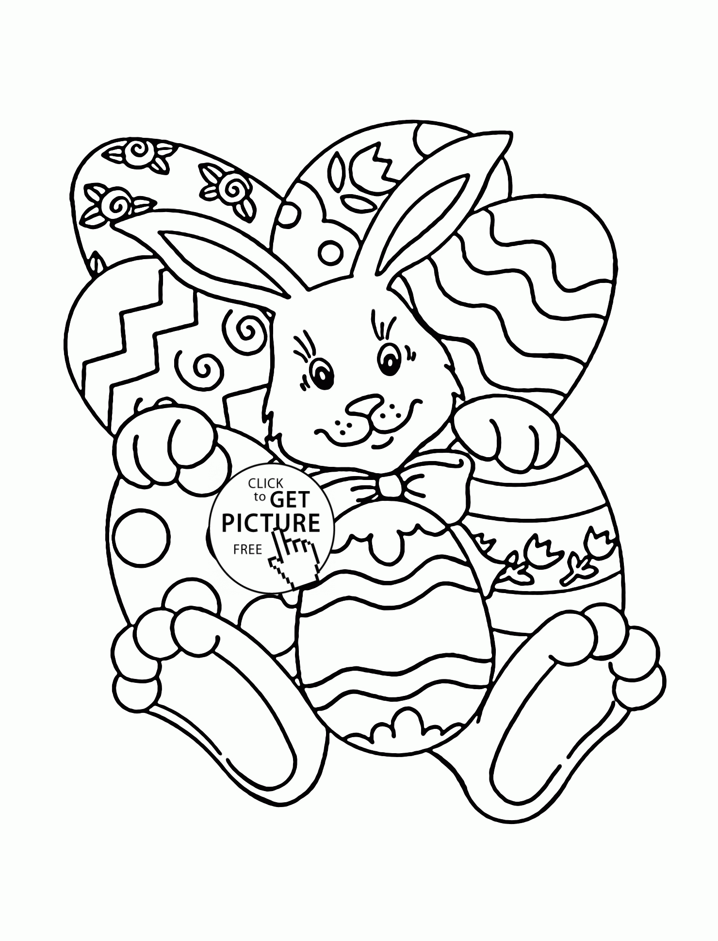 Easter Bunny with many Eggs coloring page for kids, holiday ...