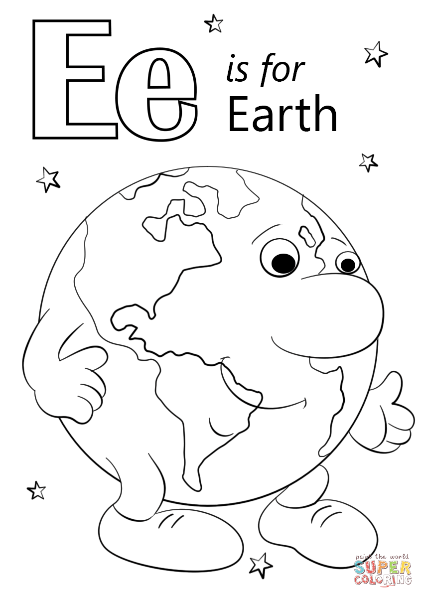 Letter E is for Earth coloring page | Free Printable Coloring Pages