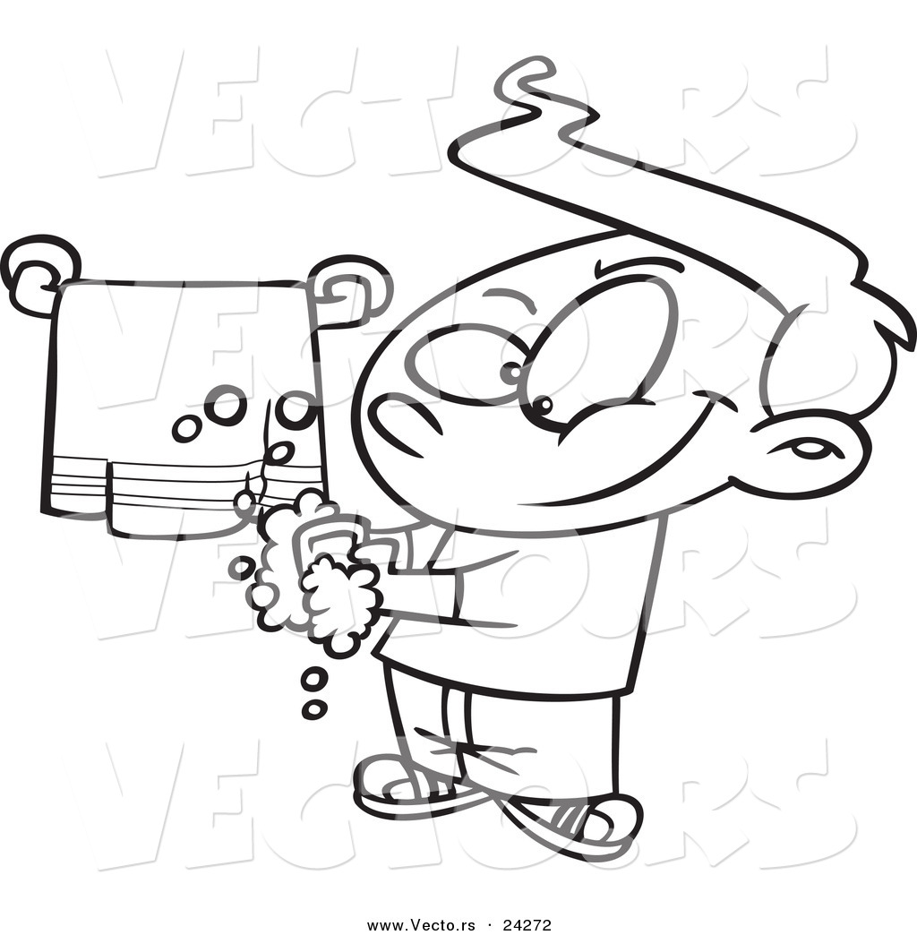 Vector of a Cartoon Clean Boy Washing His Hands - Outlined ...