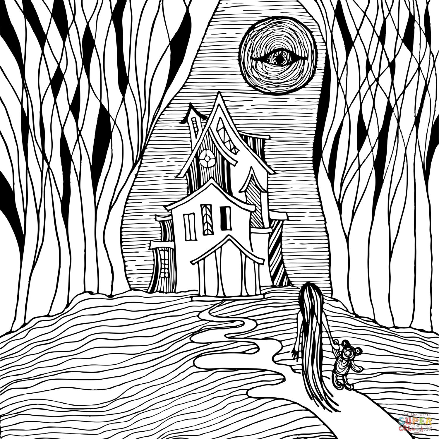 Mysterious Place in the Forest coloring page | Free Printable Coloring Pages