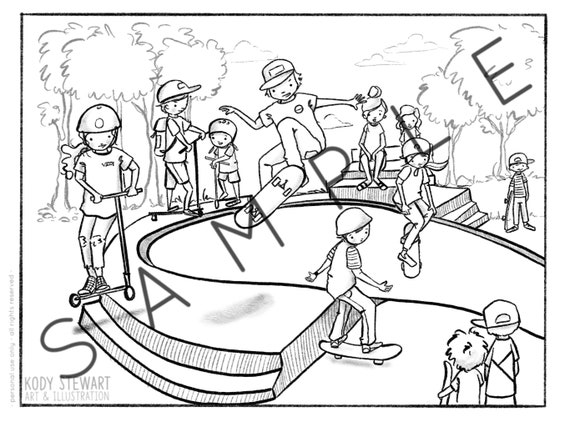 Digital Download SKATEPARK Kids Coloring Adult Coloring - Etsy