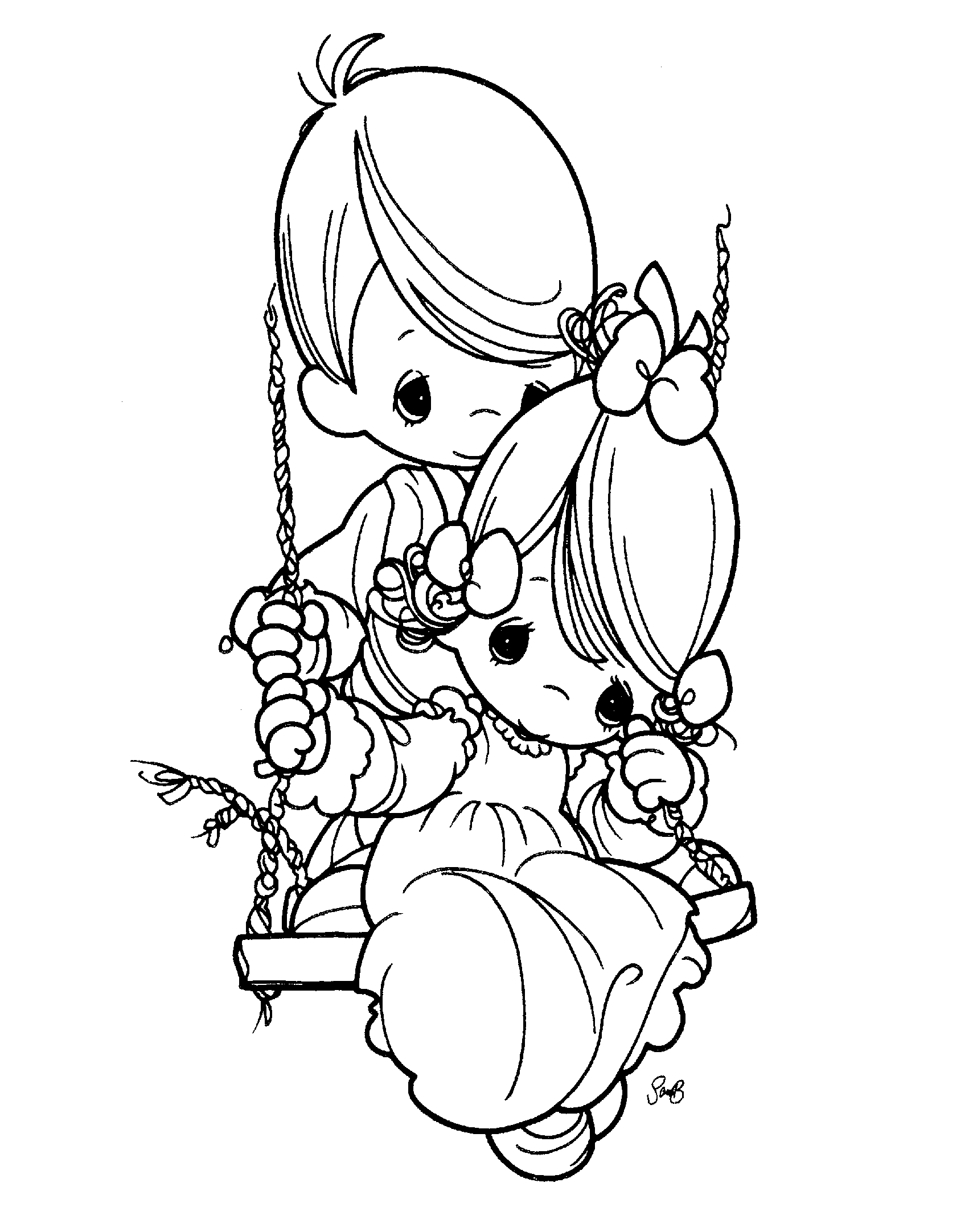 Little Boy And Little Girl Playing Swing Coloring Page - Free Printable Coloring  Pages for Kids