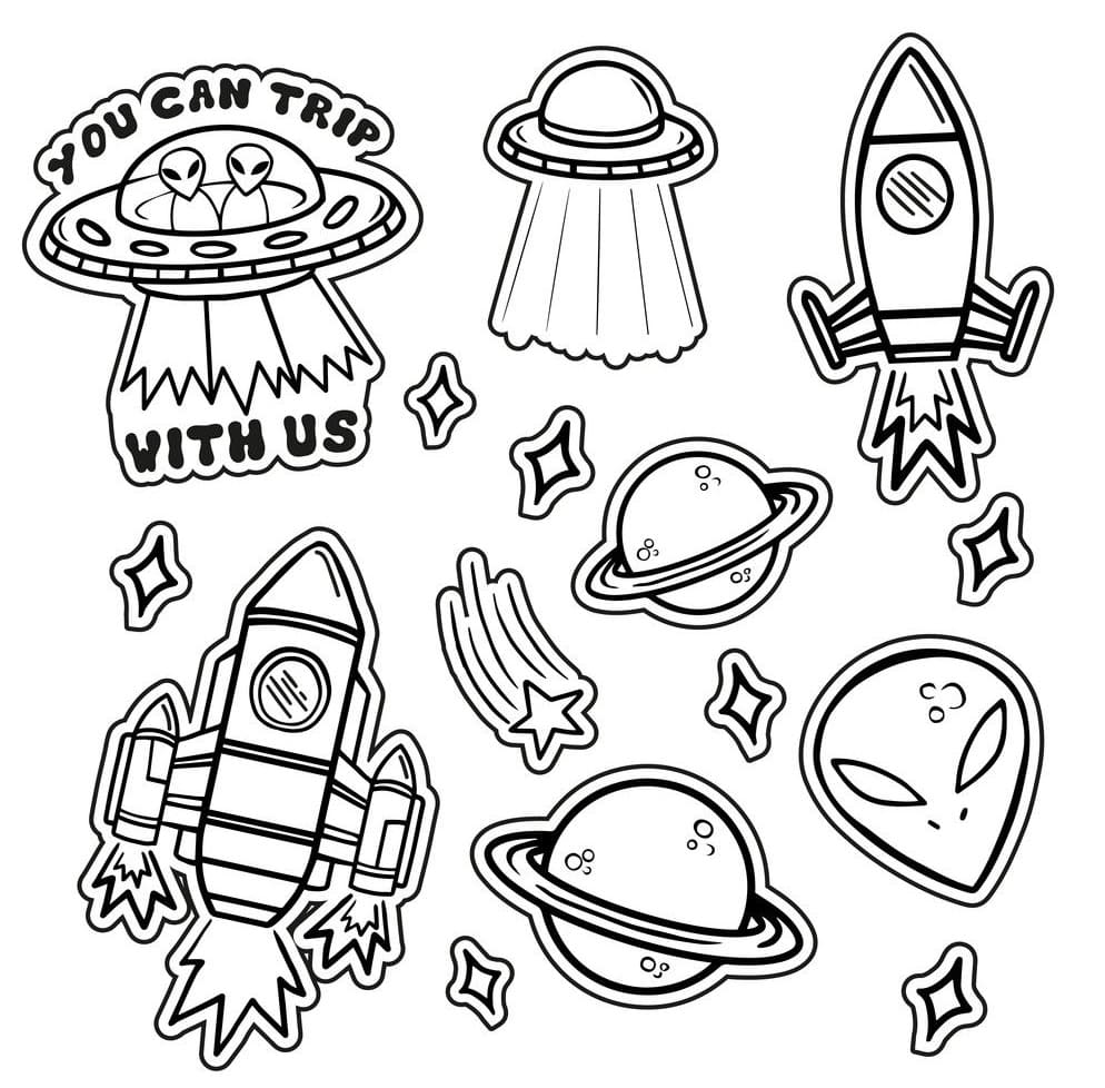 Space Stickers Coloring Page - Free Printable Coloring Pages for Kids