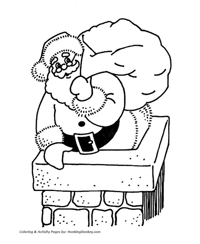 Santa Claus Coloring Pages - Santa Claus down the Chimney 