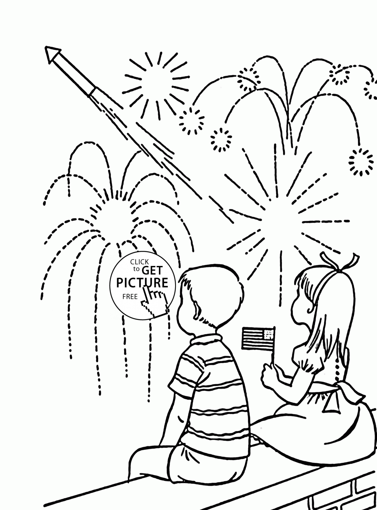 Kids and Fireworks - Independence Day coloring page for kids ...
