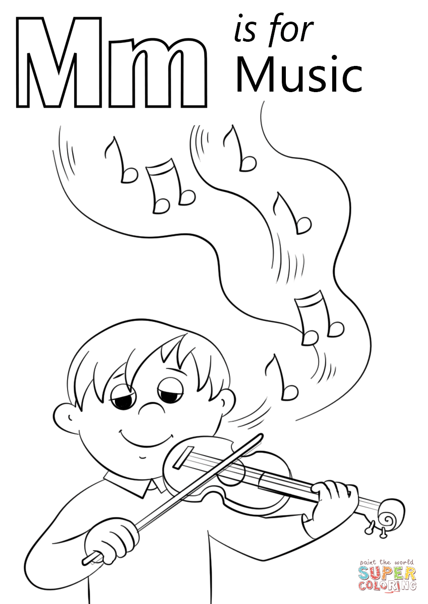 Letter M is for Music coloring page | Free Printable Coloring Pages