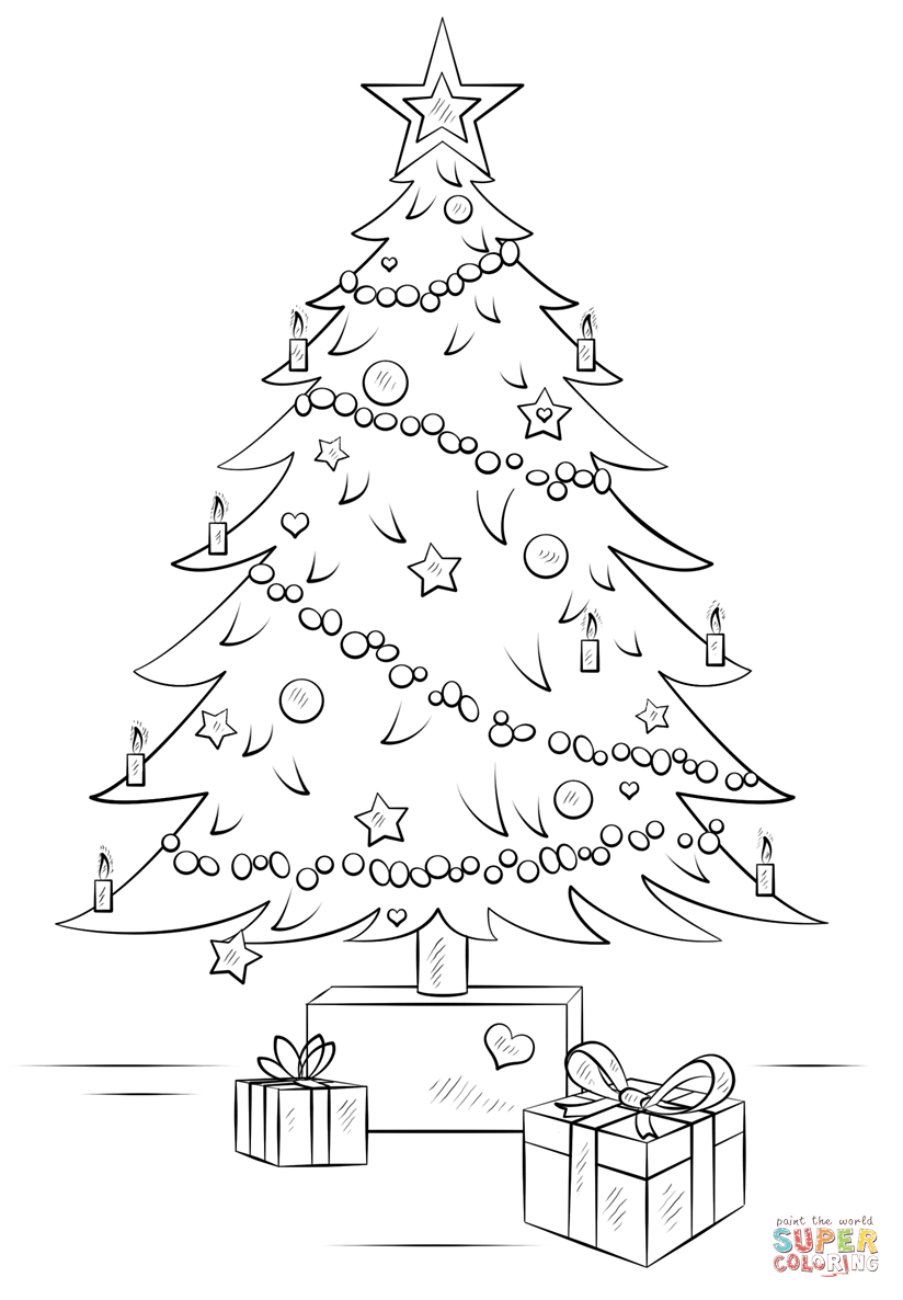 Christmas Tree with Gift Boxes coloring page | Free Printable Coloring Pages