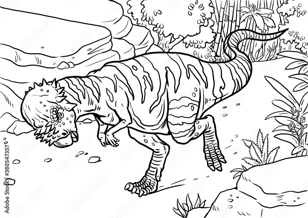 Head-butting dinosaur - Pachycephalosaurus. Dino isolated drawing. Coloring  book template. Stock Illustration | Adobe Stock
