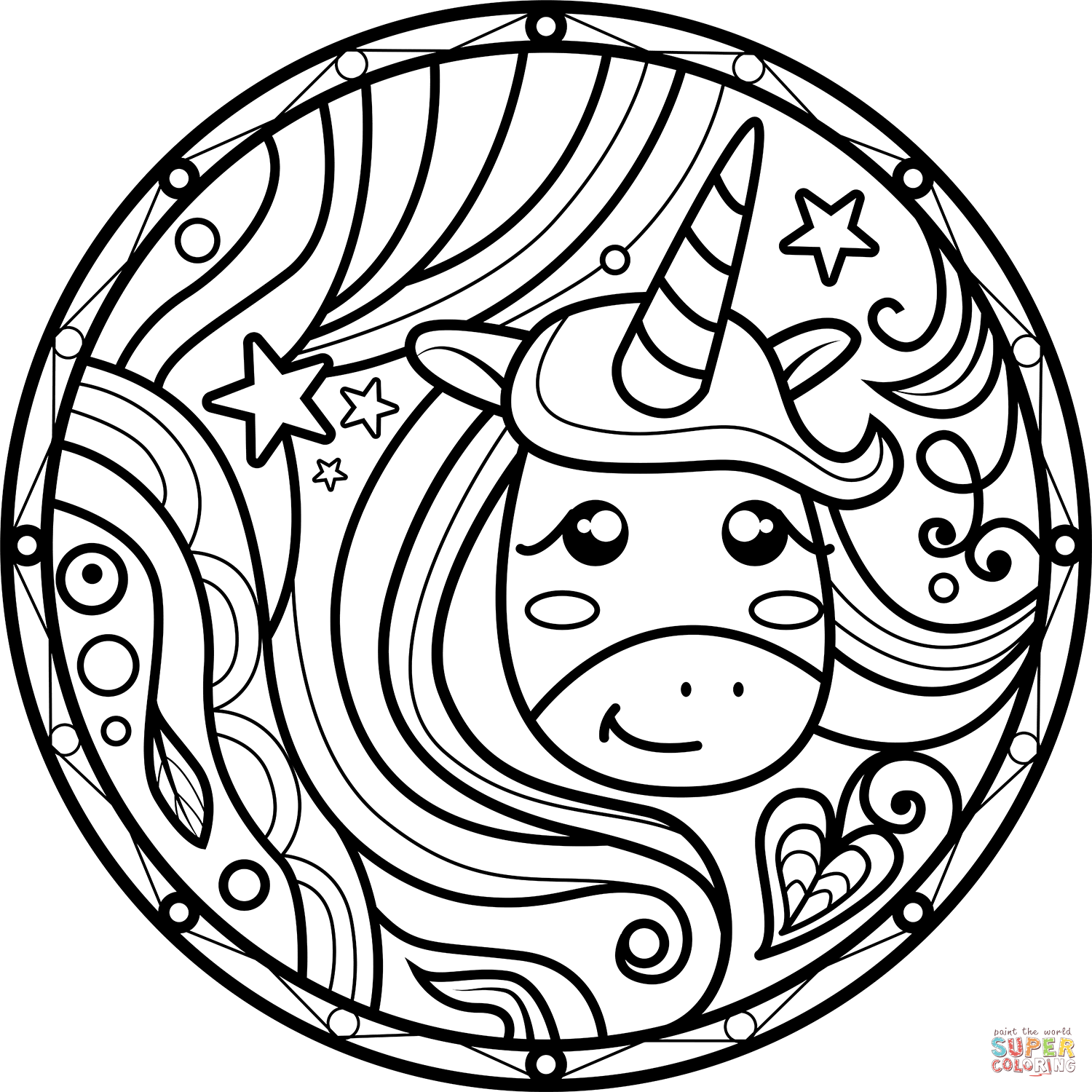 Unicorn Mandala coloring page | Free Printable Coloring Pages