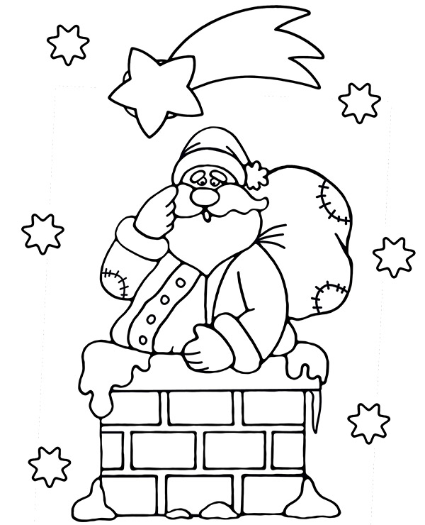 Santa in chimney coloring page for kids ...