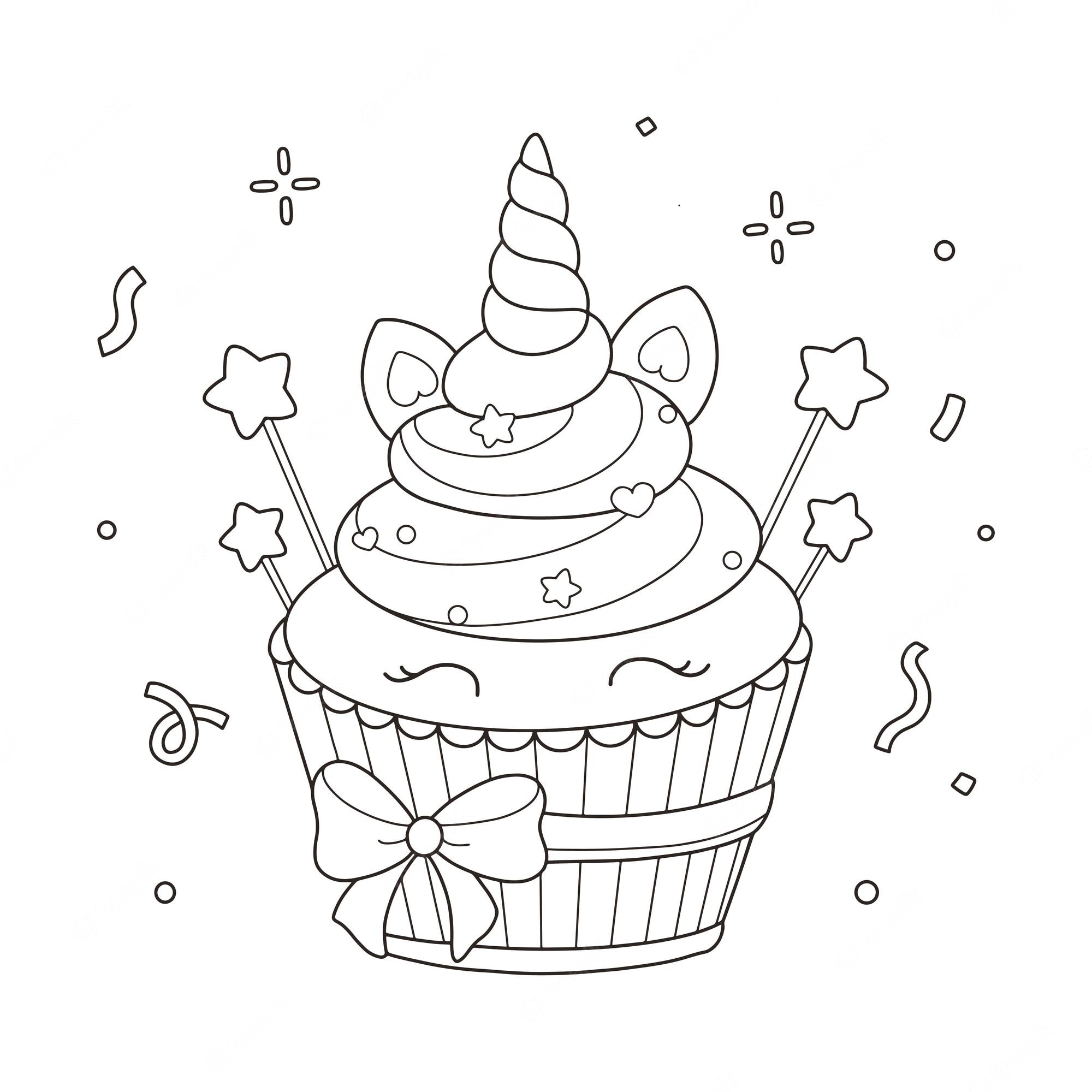 Unicorn cupcake coloring page illustration | Download on Freepik