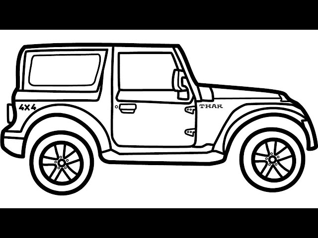 How to Draw Mahindra Thar LX 4-STR Hard ...