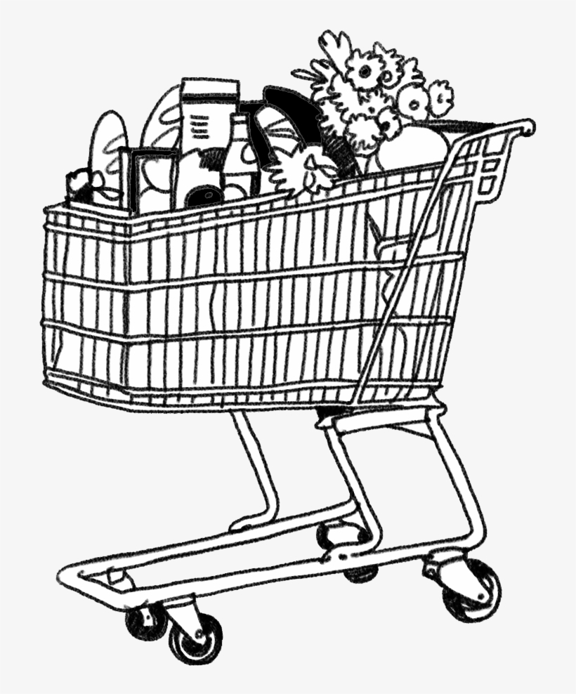 Grocery Cart Coloring Page 5 By John - Full Shopping Trolley Drawing -  1200x1200 PNG Download - PNGkit