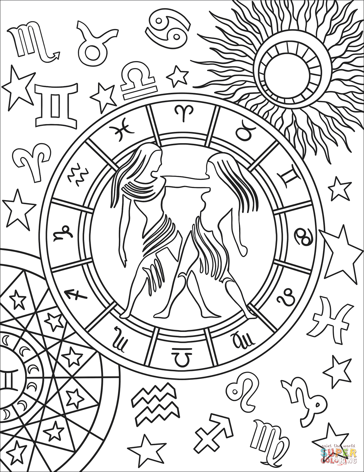 Gemini Zodiac Sign coloring page | Free Printable Coloring Pages | Zodiac  signs colors, Zodiac signs gemini, Coloring pages