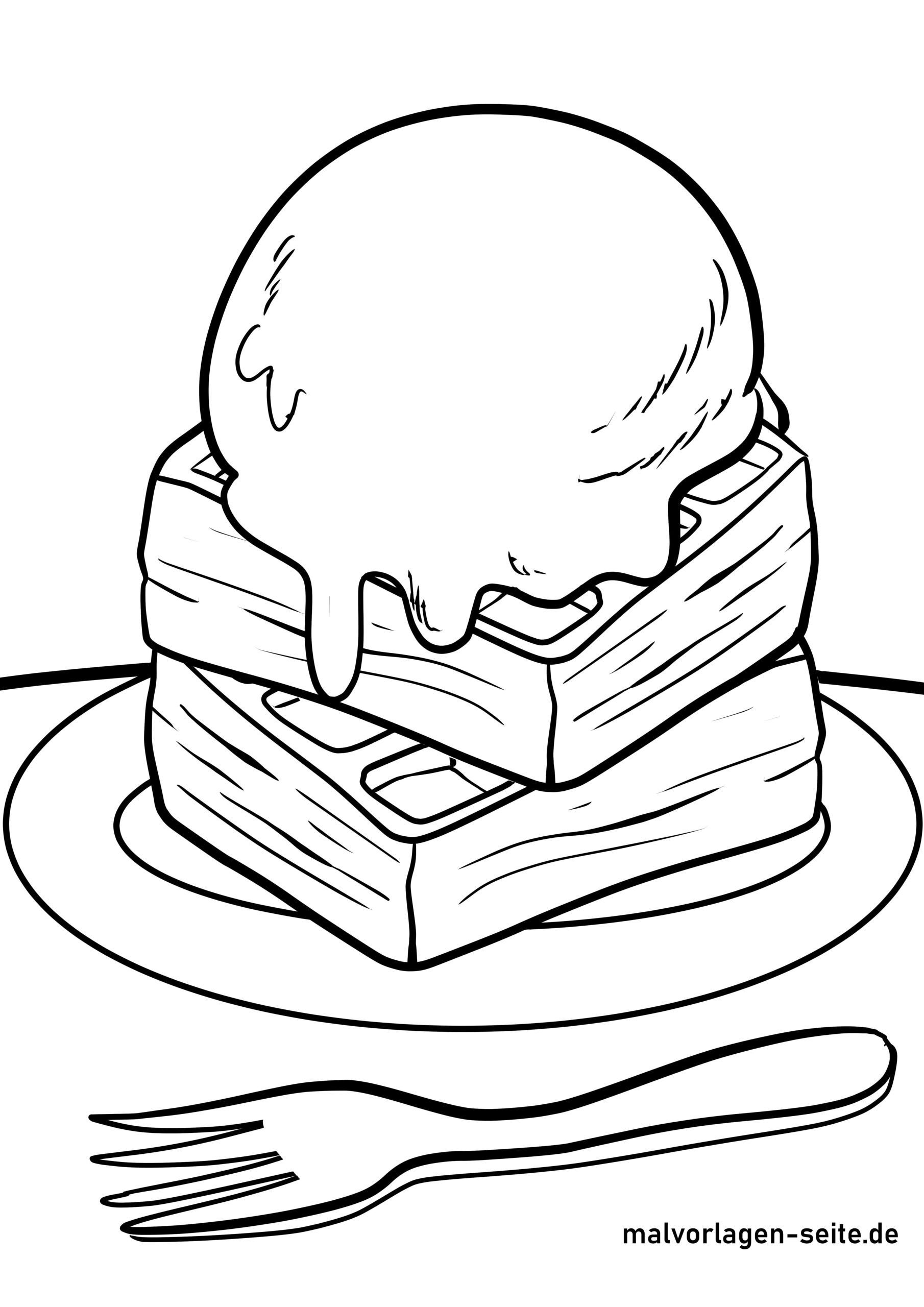 Great coloring page waffles with ice cream | Free coloring pages