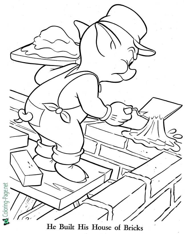 The Three Little Pigs Coloring Page - A House of Bricks