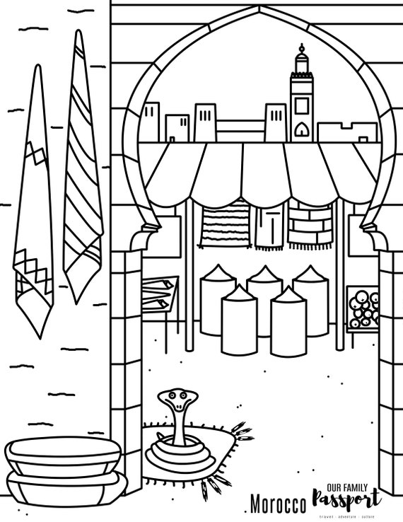 Morocco Market Coloring Page, Morocco ...