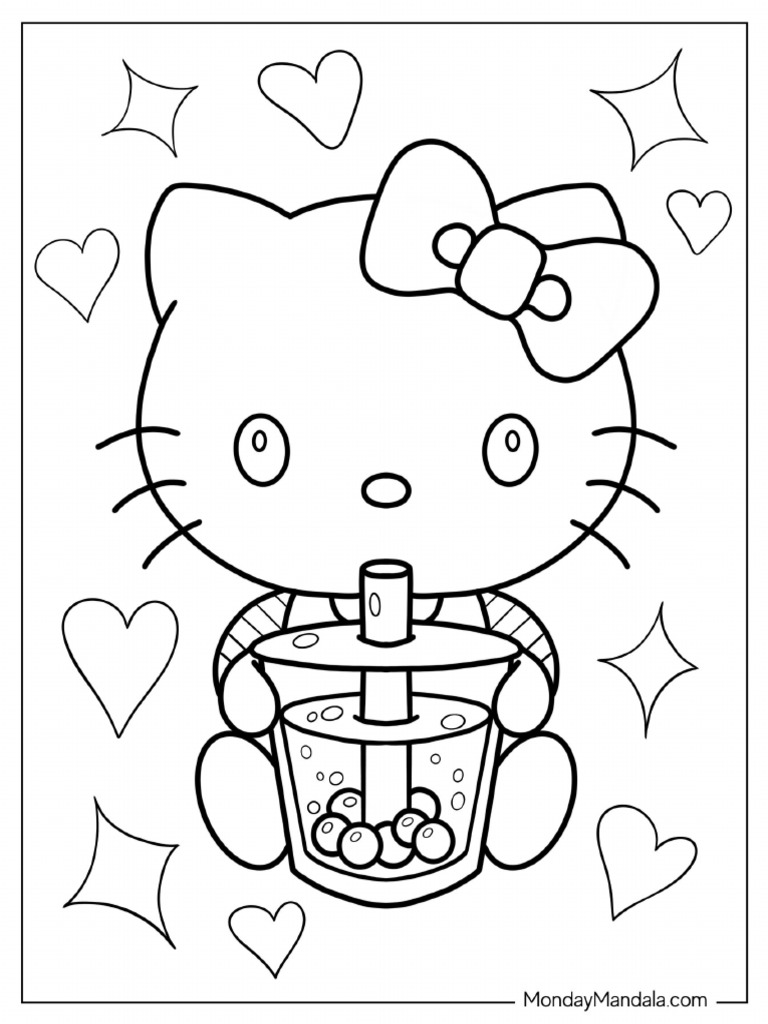 Boba Hello Kitty Coloring Page | PDF