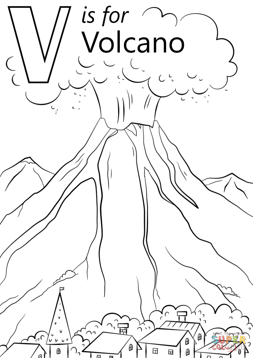 V is for Volcano coloring page | Free Printable Coloring Pages